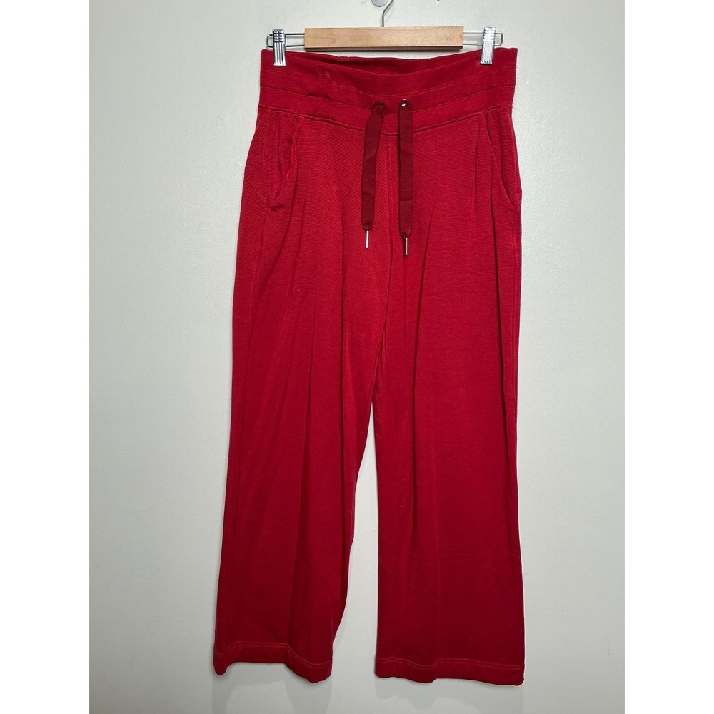 Athleta Balance Printed Pant Women's SMALL Red Wide Leg Ribbed Fleece Athleisure